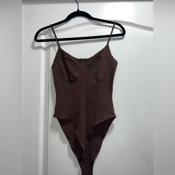 Subtle mocha-brown spaghetti strapped bodysuit. - Picture 2 of 4